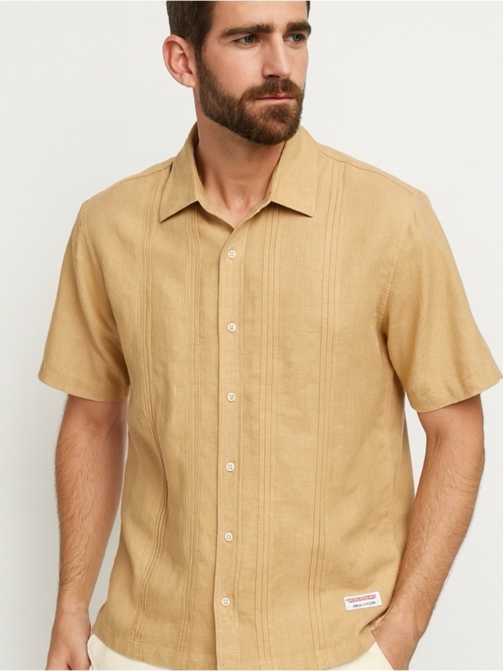 Scotch and Soda Linen Blend Short Sleeve Button Down Shirt Size XL Tan Beige